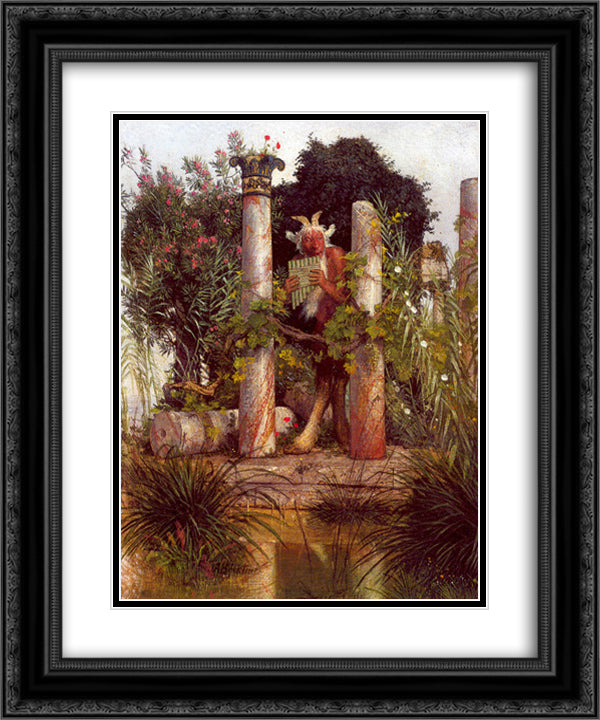 Idyll (Pan Amidst Columns) 20x24 Black Ornate Wood Framed Art Print Poster with Double Matting by Bocklin, Arnold