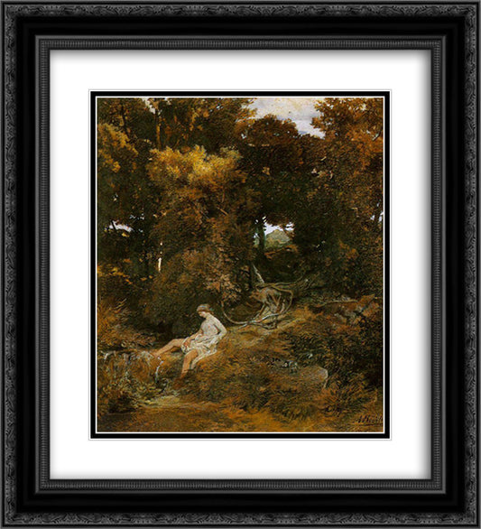 Nymph by the fountain 20x22 Black Ornate Wood Framed Art Print Poster with Double Matting by Bocklin, Arnold