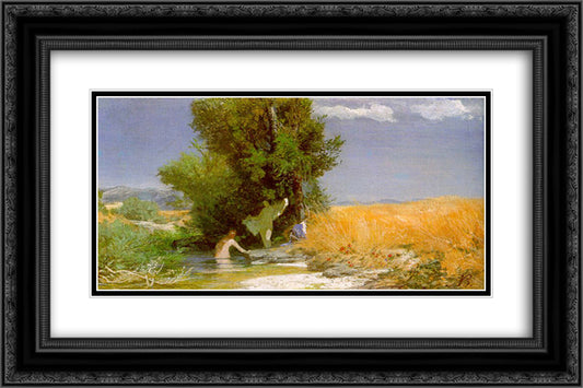 Nymphs bathing 24x16 Black Ornate Wood Framed Art Print Poster with Double Matting by Bocklin, Arnold