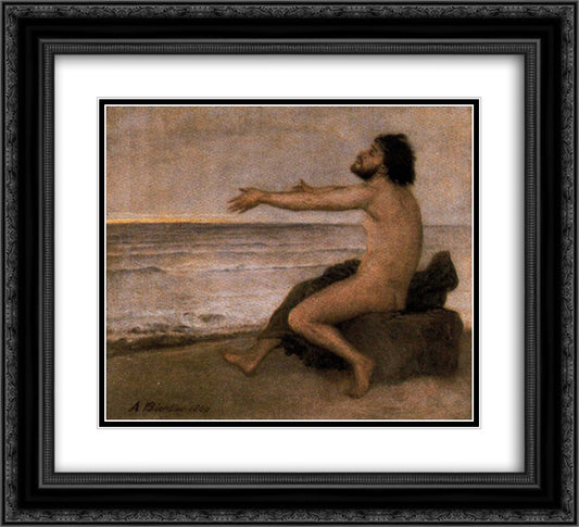 Odysseus by the sea 22x20 Black Ornate Wood Framed Art Print Poster with Double Matting by Bocklin, Arnold