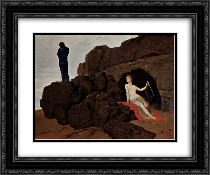 Odysseus und Kalypso 24x20 Black Ornate Wood Framed Art Print Poster with Double Matting by Bocklin, Arnold