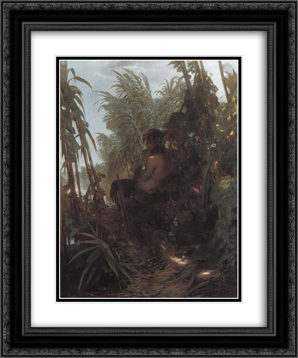 Pan among the reeds 20x24 Black Ornate Wood Framed Art Print Poster with Double Matting by Bocklin, Arnold