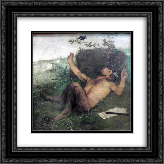 Pan whistling at a blackbird 20x20 Black Ornate Wood Framed Art Print Poster with Double Matting by Bocklin, Arnold