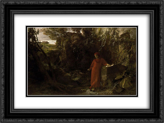 Petrarch by the fountain of Vaucluse 24x18 Black Ornate Wood Framed Art Print Poster with Double Matting by Bocklin, Arnold