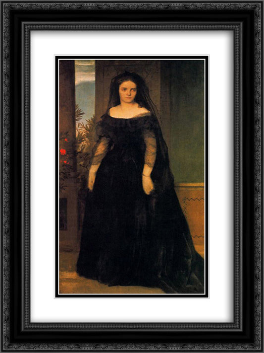 Portrait of actress Fanny Janauscher 18x24 Black Ornate Wood Framed Art Print Poster with Double Matting by Bocklin, Arnold