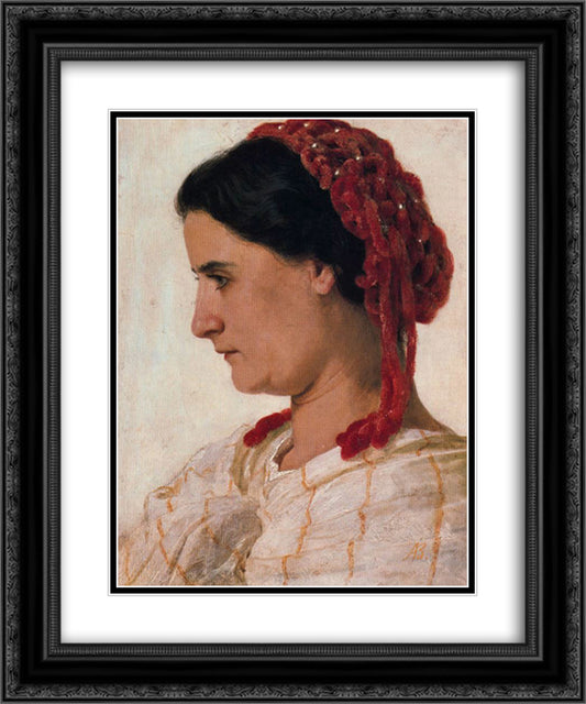 Portrait of Angela Bocklin in red fishnet 20x24 Black Ornate Wood Framed Art Print Poster with Double Matting by Bocklin, Arnold