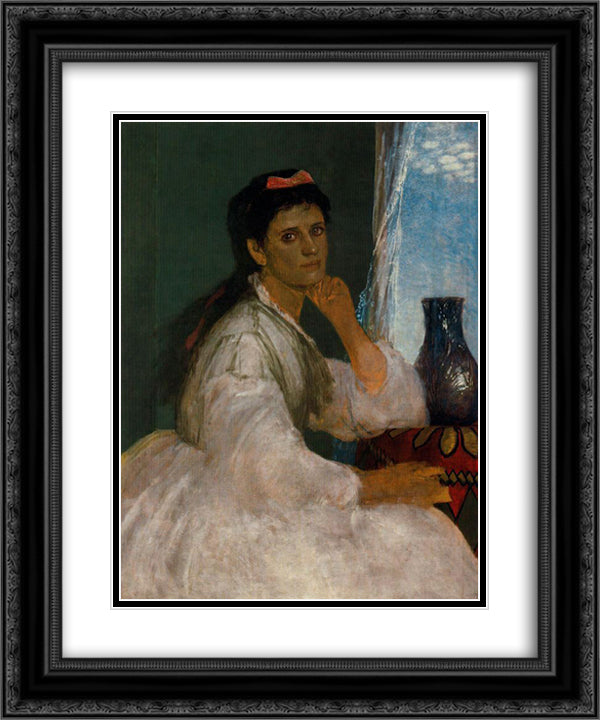 Portrait of Clara Bocklin 20x24 Black Ornate Wood Framed Art Print Poster with Double Matting by Bocklin, Arnold