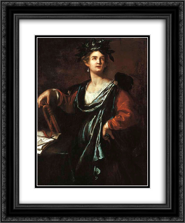 Clio, the Muse of History 20x24 Black Ornate Wood Framed Art Print Poster with Double Matting by Gentileschi, Artemisia