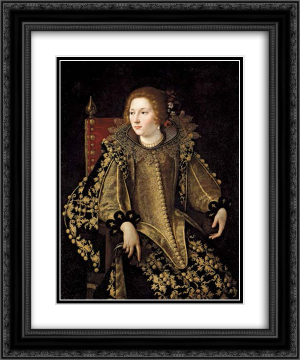 Dame assise de trois-quarts 20x24 Black Ornate Wood Framed Art Print Poster with Double Matting by Gentileschi, Artemisia