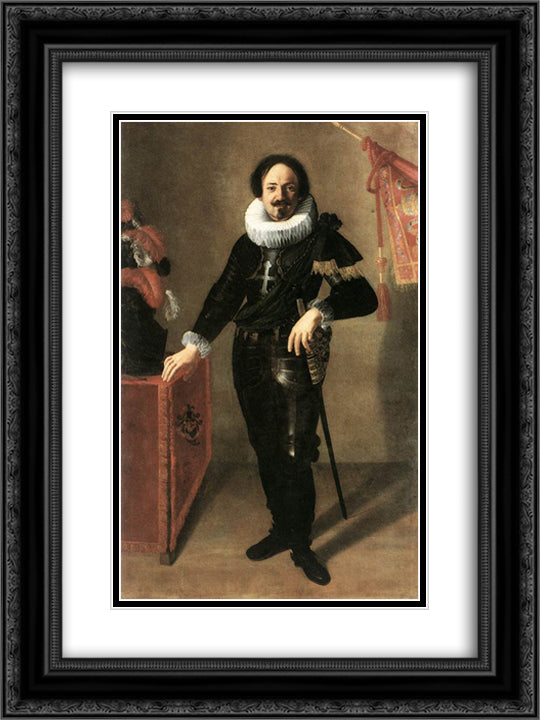 Portrait of a Condottiero 18x24 Black Ornate Wood Framed Art Print Poster with Double Matting by Gentileschi, Artemisia