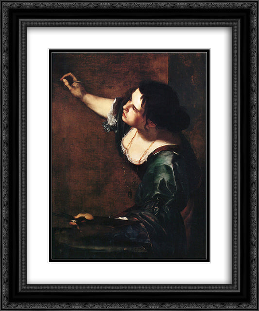 Self-portrait as the Allegory of Painting 20x24 Black Ornate Wood Framed Art Print Poster with Double Matting by Gentileschi, Artemisia