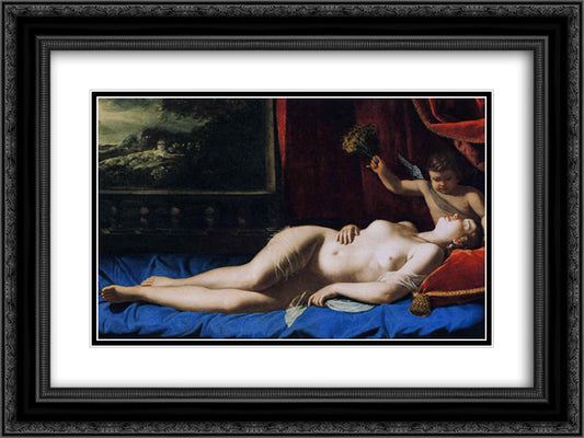 Sleeping Venus 24x18 Black Ornate Wood Framed Art Print Poster with Double Matting by Gentileschi, Artemisia