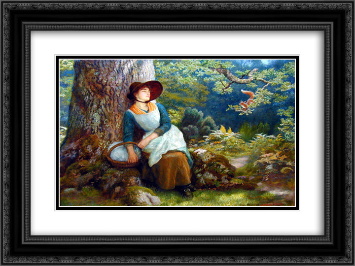 Asleep in the Woods 24x18 Black Ornate Wood Framed Art Print Poster with Double Matting by Hughes, Arthur