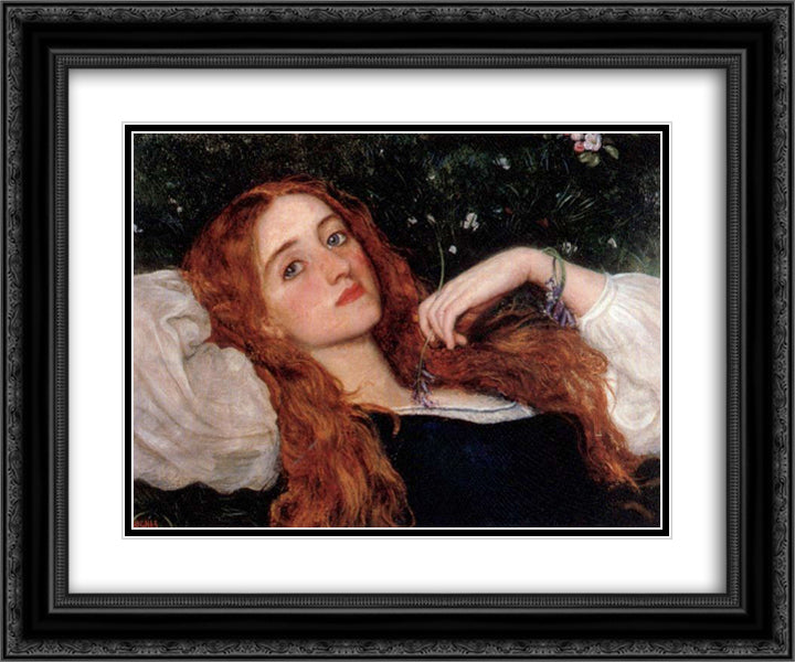 In the Grass 24x20 Black Ornate Wood Framed Art Print Poster with Double Matting by Hughes, Arthur