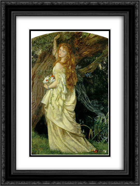 Ophelia 18x24 Black Ornate Wood Framed Art Print Poster with Double Matting by Hughes, Arthur