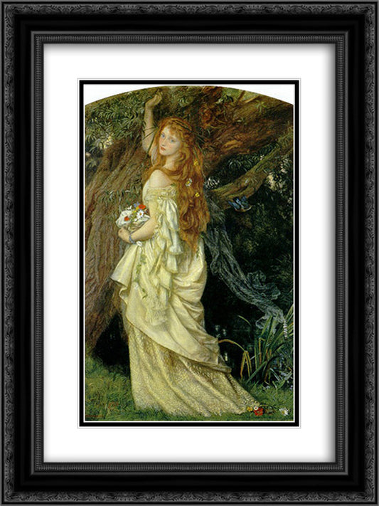 Ophelia 18x24 Black Ornate Wood Framed Art Print Poster with Double Matting by Hughes, Arthur