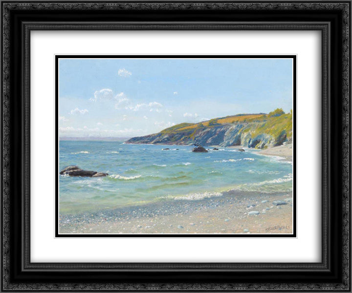 Perran Point - Cornwall 24x20 Black Ornate Wood Framed Art Print Poster with Double Matting by Hughes, Arthur