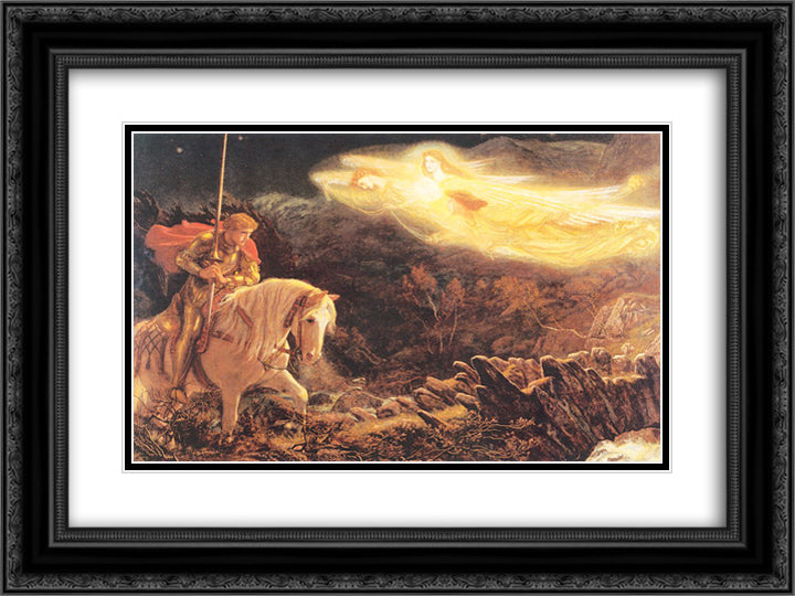 Sir Galahad - the Quest of the Holy Grail 24x18 Black Ornate Wood Framed Art Print Poster with Double Matting by Hughes, Arthur