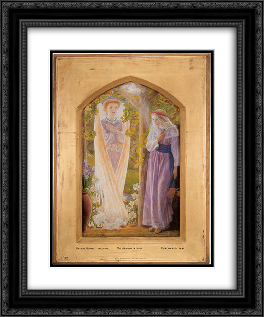 The Annunciation 20x24 Black Ornate Wood Framed Art Print Poster with Double Matting by Hughes, Arthur