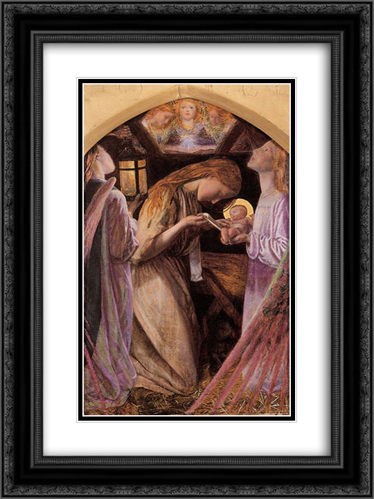 The Nativity 18x24 Black Ornate Wood Framed Art Print Poster with Double Matting by Hughes, Arthur