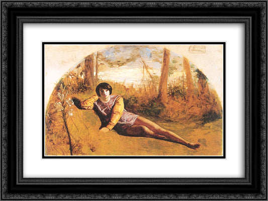 The Young Poet 24x18 Black Ornate Wood Framed Art Print Poster with Double Matting by Hughes, Arthur