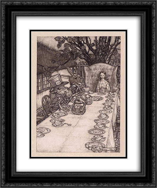 A Mad Tea Party 20x24 Black Ornate Wood Framed Art Print Poster with Double Matting by Rackham, Arthur