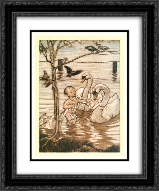 After this the birds said that they would help him no more in his mad enterprise 20x24 Black Ornate Wood Framed Art Print Poster with Double Matting by Rackham, Arthur