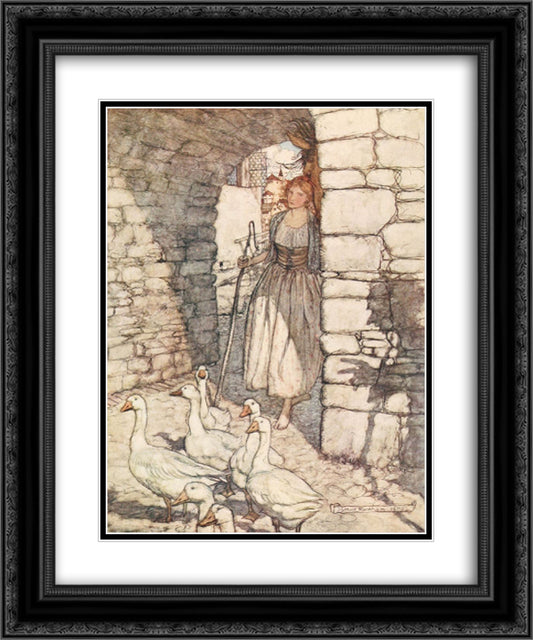 Alas! dear Falada, there thou hangest 20x24 Black Ornate Wood Framed Art Print Poster with Double Matting by Rackham, Arthur