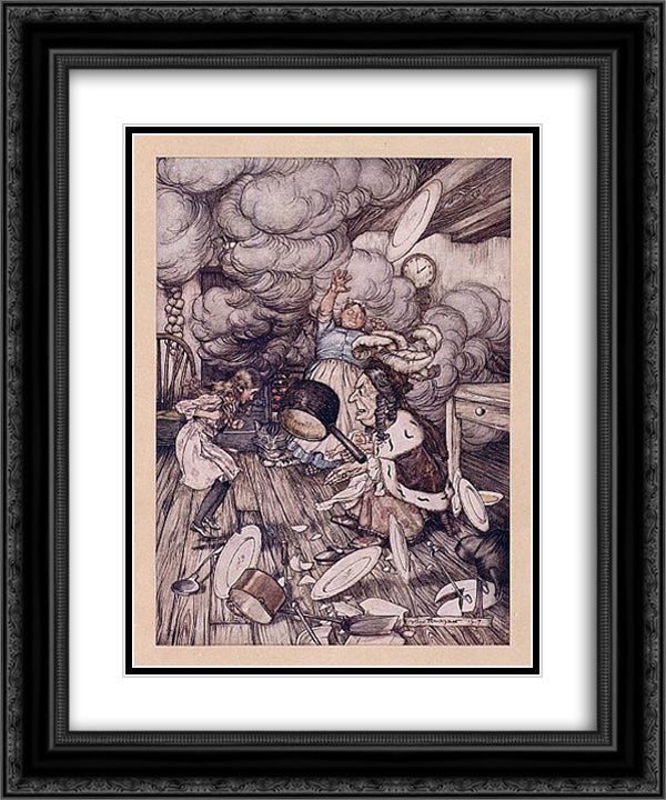 An unusually large saucepan flew close by it, and very nearly carried it off 20x24 Black Ornate Wood Framed Art Print Poster with Double Matting by Rackham, Arthur