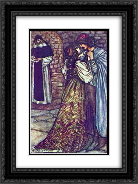 At the Cell of Friar Lawrence 18x24 Black Ornate Wood Framed Art Print Poster with Double Matting by Rackham, Arthur