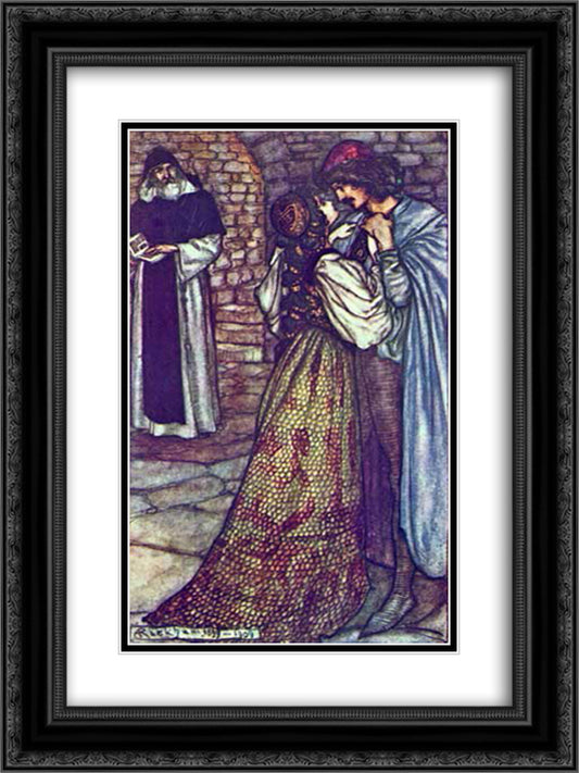 At the Cell of Friar Lawrence 18x24 Black Ornate Wood Framed Art Print Poster with Double Matting by Rackham, Arthur