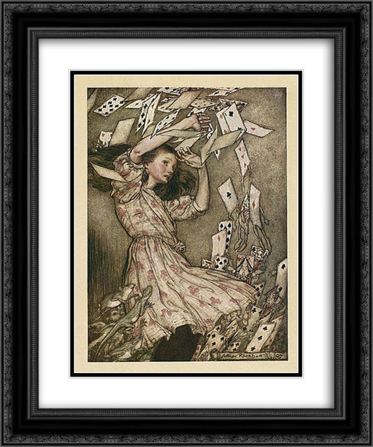 At this the whole pack rose up into the air, and came flying down upon her 20x24 Black Ornate Wood Framed Art Print Poster with Double Matting by Rackham, Arthur