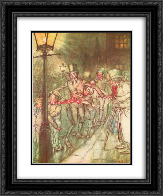 Bob Cratchit went down a slide on Cornhill 20x24 Black Ornate Wood Framed Art Print Poster with Double Matting by Rackham, Arthur