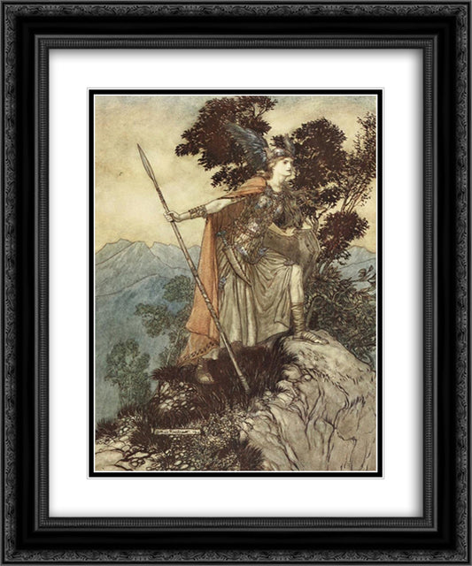 Brunnhilde 20x24 Black Ornate Wood Framed Art Print Poster with Double Matting by Rackham, Arthur