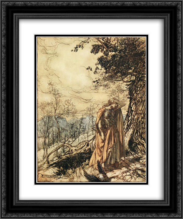 Brunnhilde stands for a long time dazed and alarmed 20x24 Black Ornate Wood Framed Art Print Poster with Double Matting by Rackham, Arthur