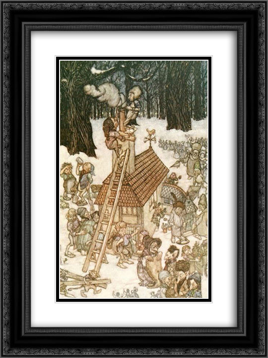 Building the house for Maimie 18x24 Black Ornate Wood Framed Art Print Poster with Double Matting by Rackham, Arthur