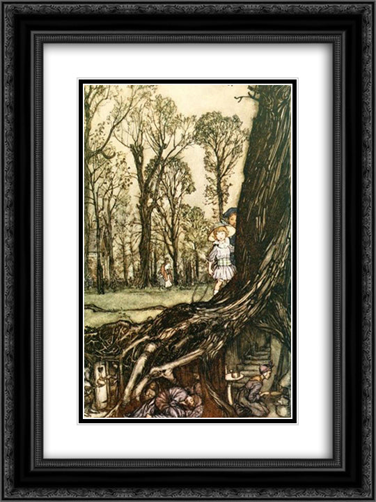 Fairies are all more or less in hiding until dusk 18x24 Black Ornate Wood Framed Art Print Poster with Double Matting by Rackham, Arthur