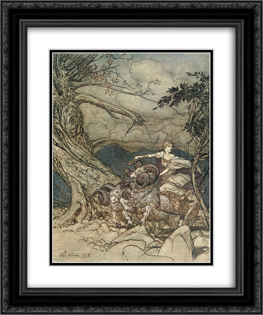 Fricka approaches in anger 20x24 Black Ornate Wood Framed Art Print Poster with Double Matting by Rackham, Arthur