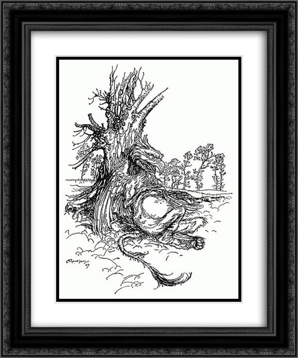 Gryphon 20x24 Black Ornate Wood Framed Art Print Poster with Double Matting by Rackham, Arthur