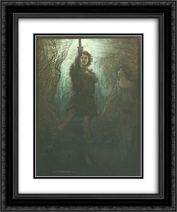 He brings thee this sword 20x24 Black Ornate Wood Framed Art Print Poster with Double Matting by Rackham, Arthur