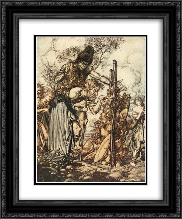 Hey! Come hither 20x24 Black Ornate Wood Framed Art Print Poster with Double Matting by Rackham, Arthur