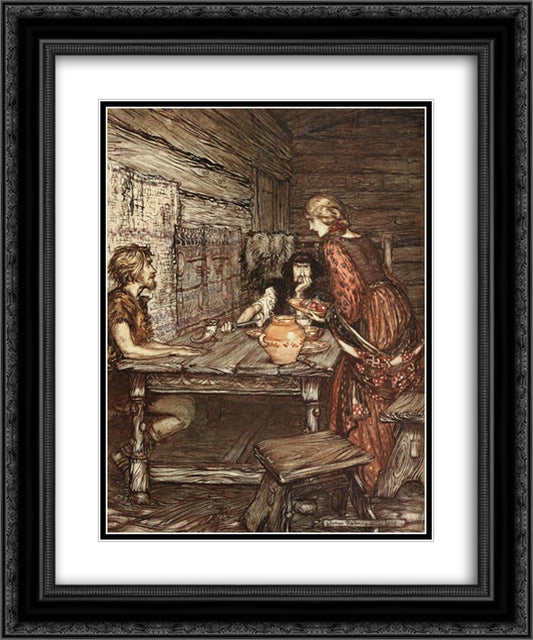 Hunding discovers the likeness between Siegmund and Sieglinde 20x24 Black Ornate Wood Framed Art Print Poster with Double Matting by Rackham, Arthur