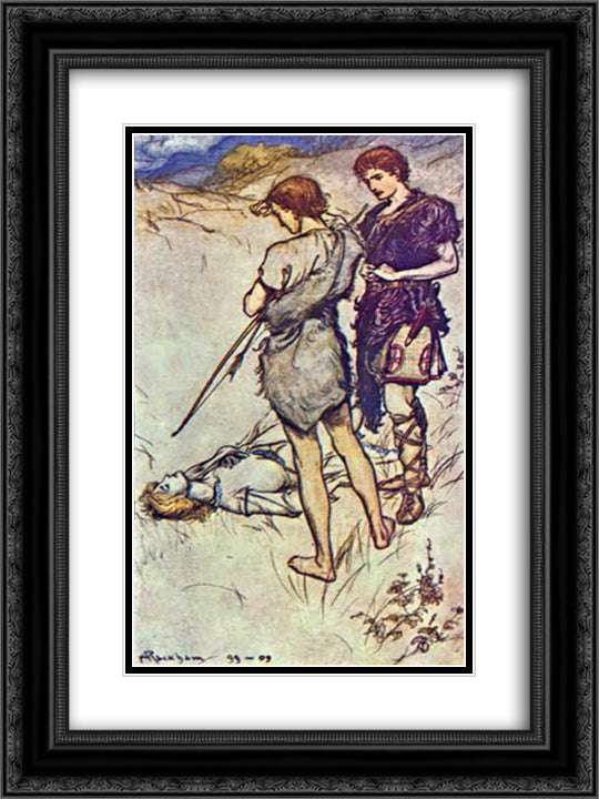 Imogen's Two Brothers then carried her to a Shady Covert 18x24 Black Ornate Wood Framed Art Print Poster with Double Matting by Rackham, Arthur