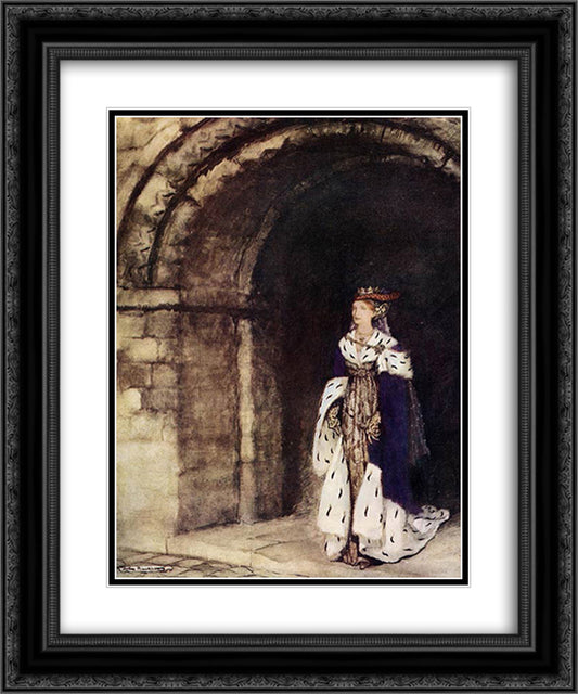 Lady Lyonors confronts Gareth 20x24 Black Ornate Wood Framed Art Print Poster with Double Matting by Rackham, Arthur