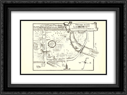 Map of Peter Pan's Kensington Gardens 24x18 Black Ornate Wood Framed Art Print Poster with Double Matting by Rackham, Arthur