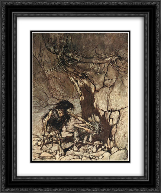 Mime, howling. Ohe! Ohe! 20x24 Black Ornate Wood Framed Art Print Poster with Double Matting by Rackham, Arthur