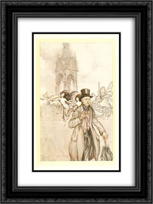 Old Mr. Salford was a crab-apple of an old gentleman who wandered all day in the Gardens 18x24 Black Ornate Wood Framed Art Print Poster with Double Matting by Rackham, Arthur