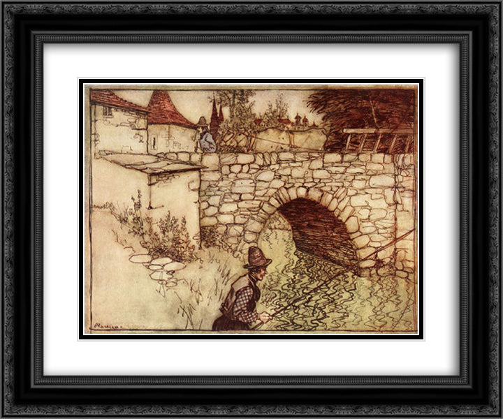 Once upon a time a poor Peasant, named Crabb, was taking a load of wood drawn by two oxen to the town for sale 24x20 Black Ornate Wood Framed Art Print Poster with Double Matting by Rackham, Arthur