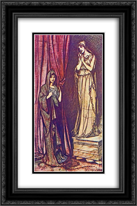 Paulina drew back the Curtain which concealed this famous Statue 16x24 Black Ornate Wood Framed Art Print Poster with Double Matting by Rackham, Arthur