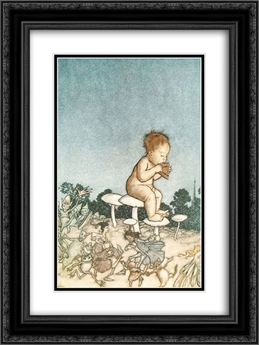 Peter Pan is the fairies' orchestra 18x24 Black Ornate Wood Framed Art Print Poster with Double Matting by Rackham, Arthur